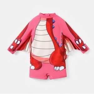 PatPat Pink and Red Dragon Kids Swim One Piece, Red
